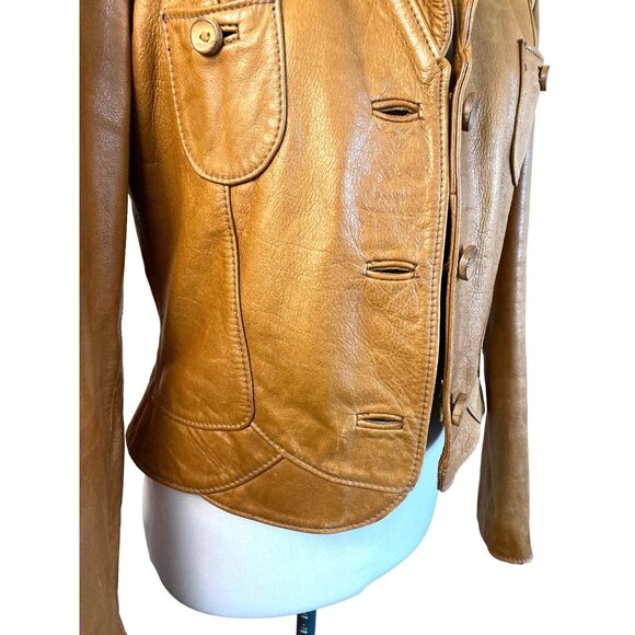Vintage East West Tan Leather Jacket Signed Reptila Numbered 200 13 HTF Original - Picture 15 of 16